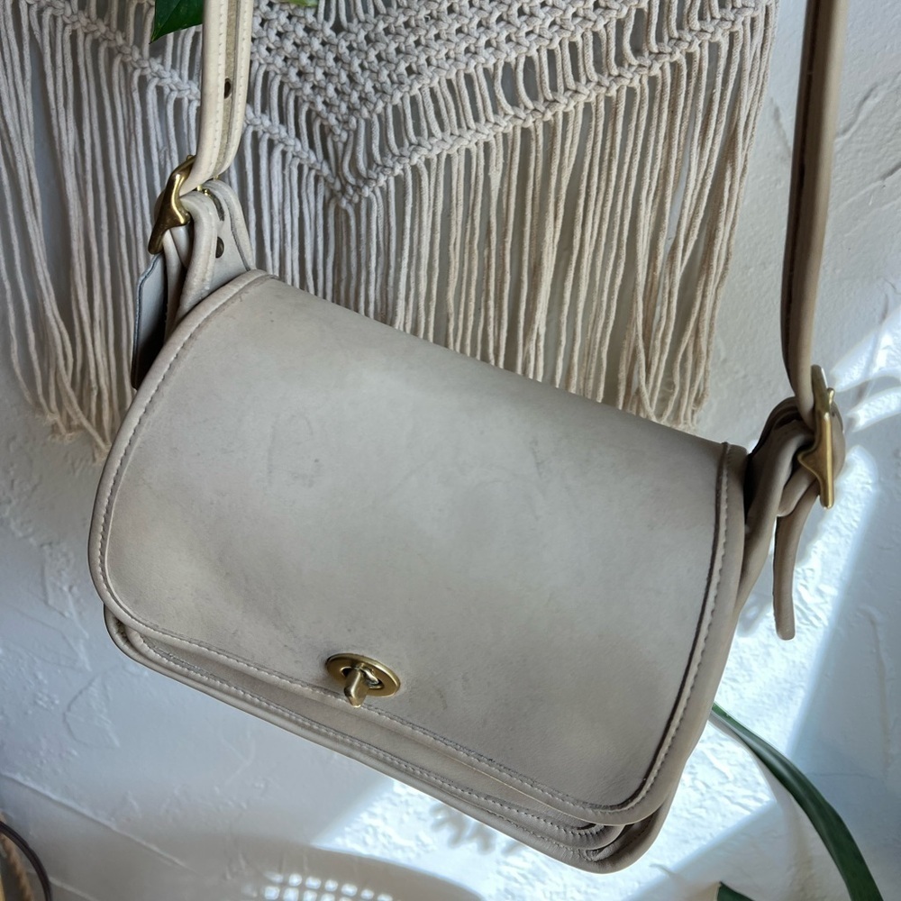 Authentic Vintage Coach Rambler’s Legacy 9061 Bone Leather Crossbody Bag USA - Picture 10 of 16